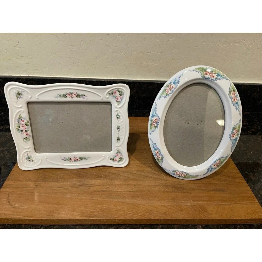 4 vintage floral ceramic photo frames